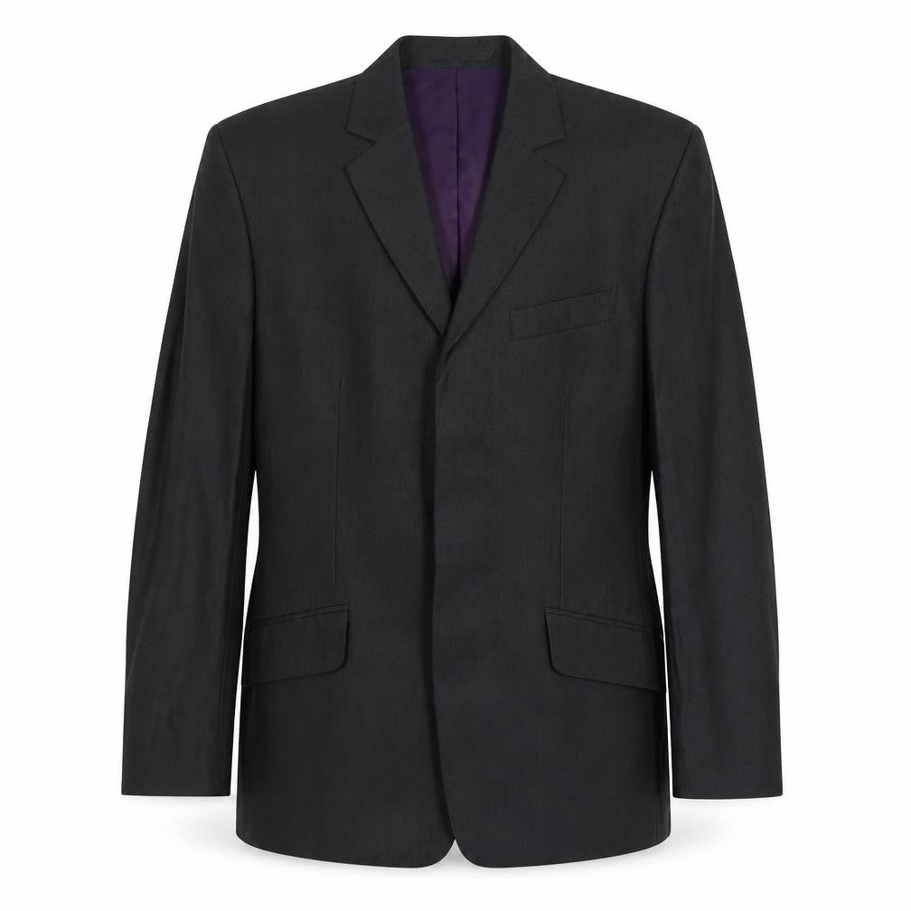 Front view of River Island men’s grey viscose jacket suit jacket, size L, regular