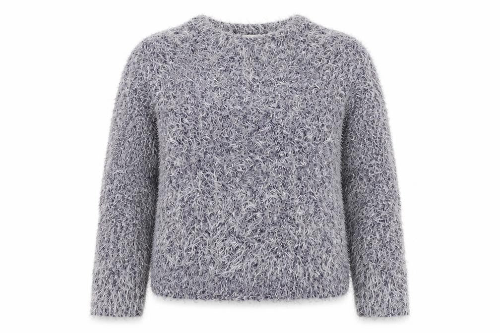 Front view of Indigo women’s blue round neck acrylic jumper, size UK 12