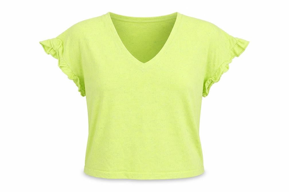 Front view of Next women’s green v-neck acrylic jumper, size M