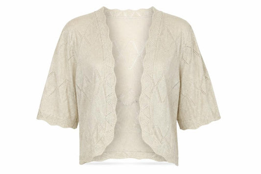 Front view of Next women’s beige v-neck viscose cardigan jumper, size UK 12