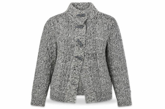 Front view of Debenhams women’s grey geometric jacket, size UK 12, button