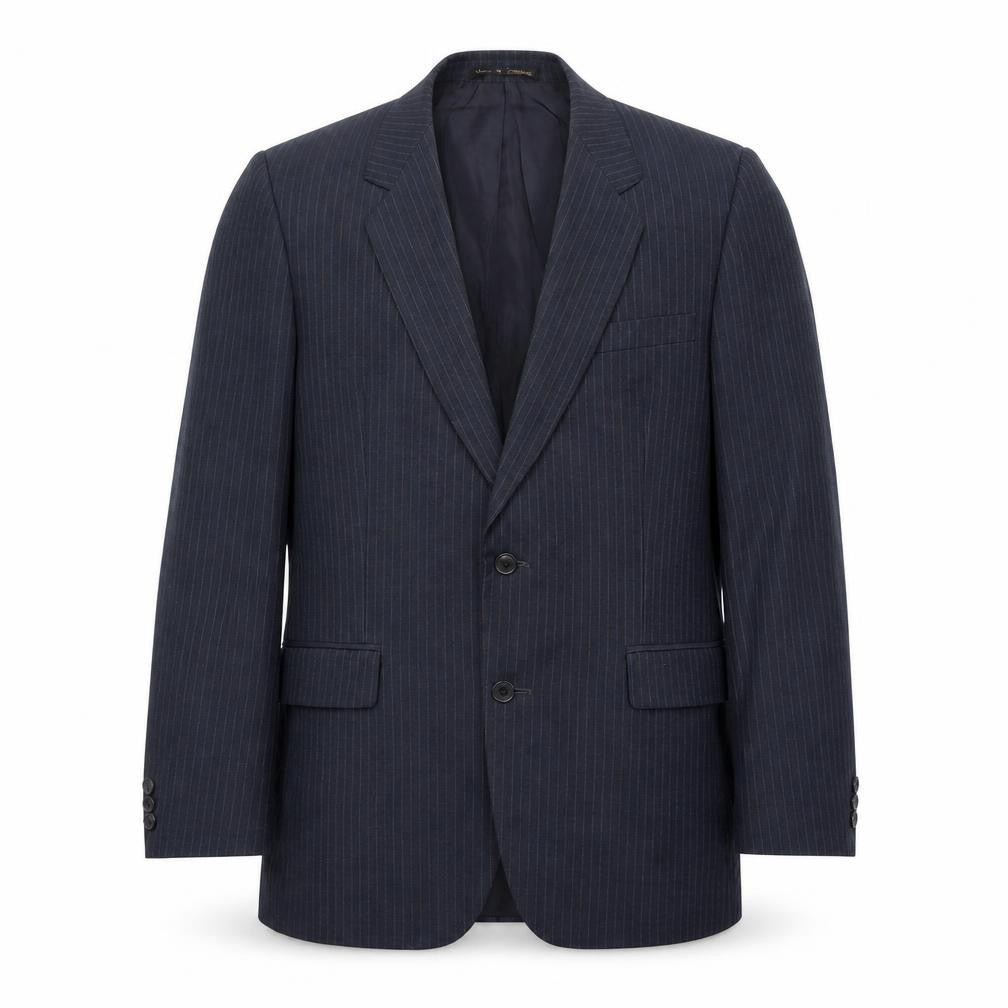 Front view of Burton men’s blue striped polyester jacket suit jacket, size 38, regular - pinstripe
