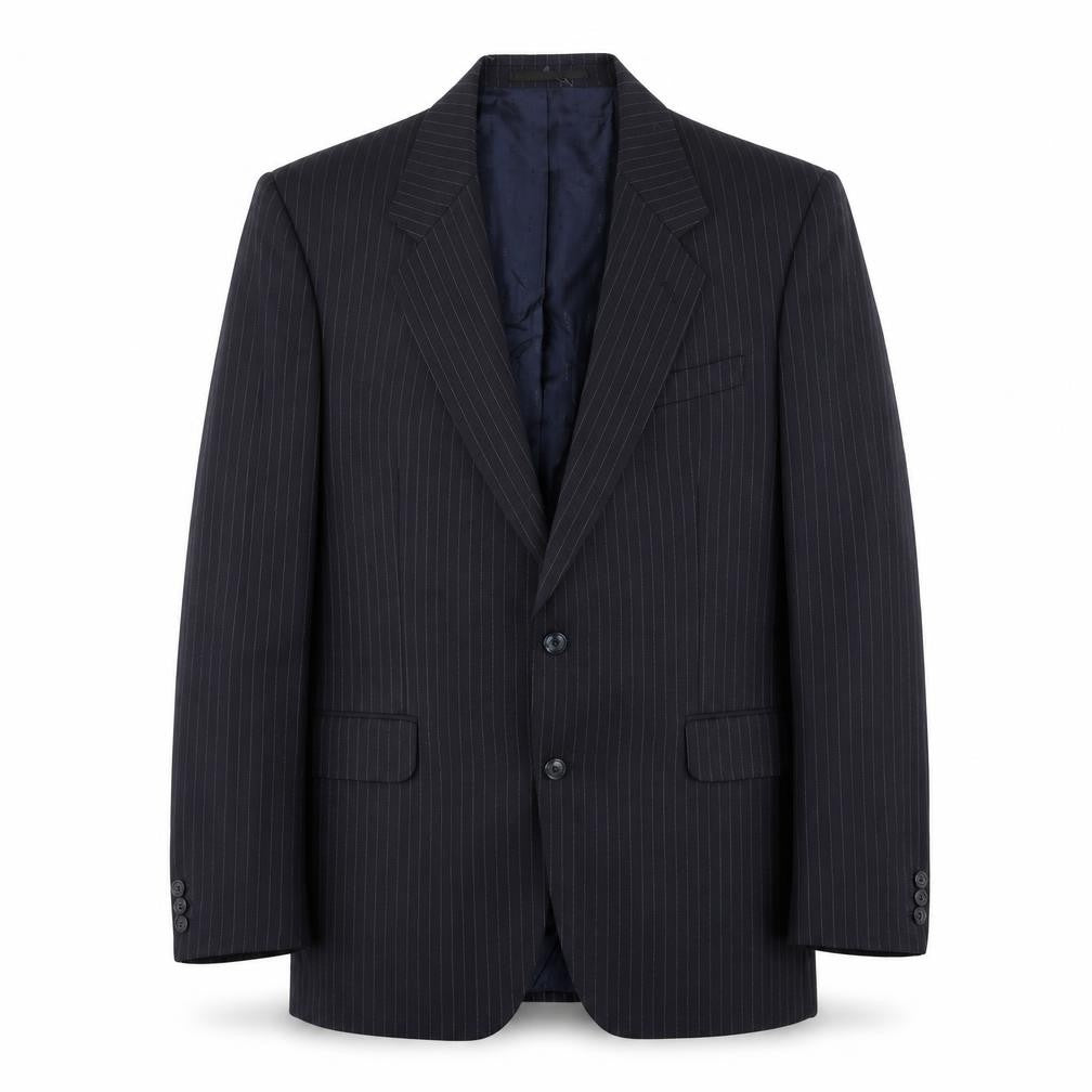 Front view of Meurice men’s blue striped polyester jacket suit jacket, size 42, regular