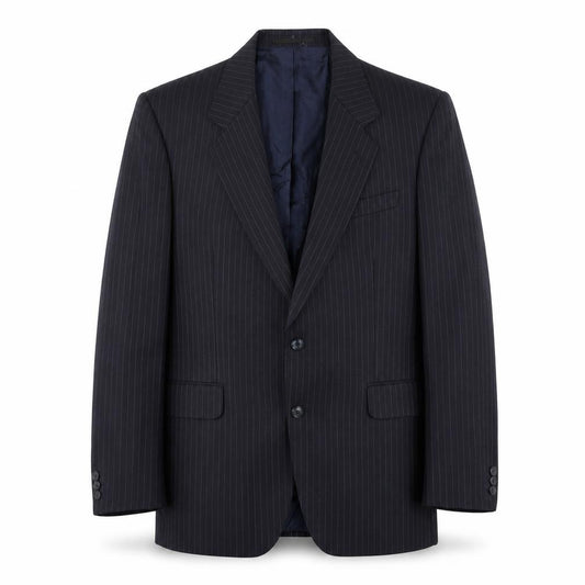 Front view of Meurice men’s blue striped polyester jacket suit jacket, size 42, regular