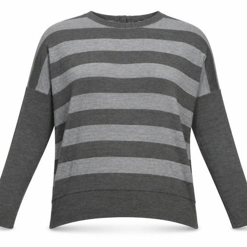 Marks and Spencer Womens Grey Boat Neck Striped Acrylic Pullover Jumper Size 12