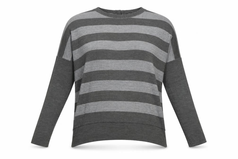 Marks and Spencer Womens Grey Boat Neck Striped Acrylic Pullover Jumper Size 12