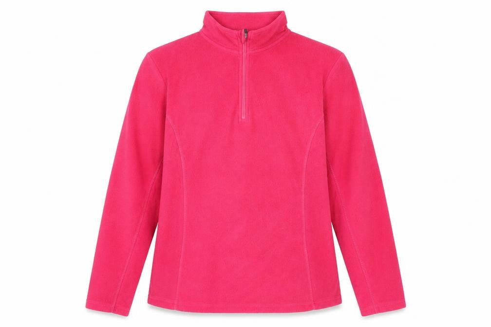 Front view of Crane women’s pink polyester pullover sweatshirt, size M, zip