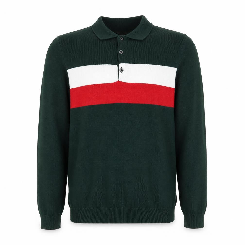 New Look Mens Green Collared Striped Cotton Pullover Jumper Size S Long Sleeve