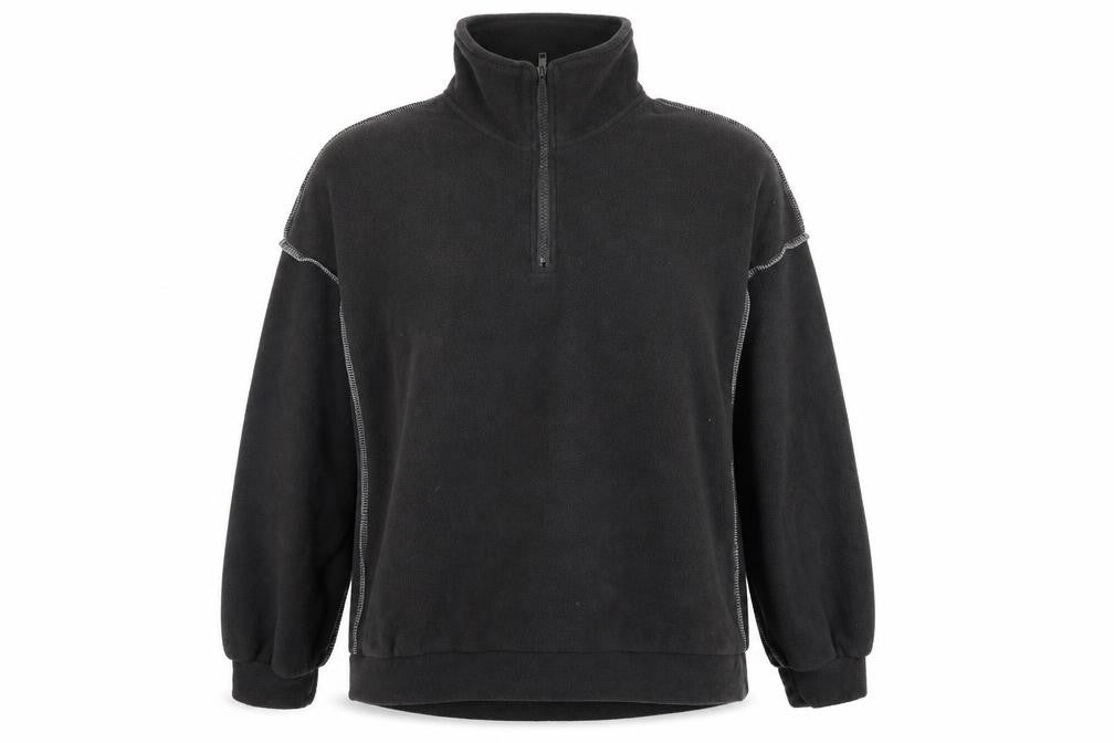 Front view of DAZY women’s brown polyester pullover sweatshirt, size S, zip