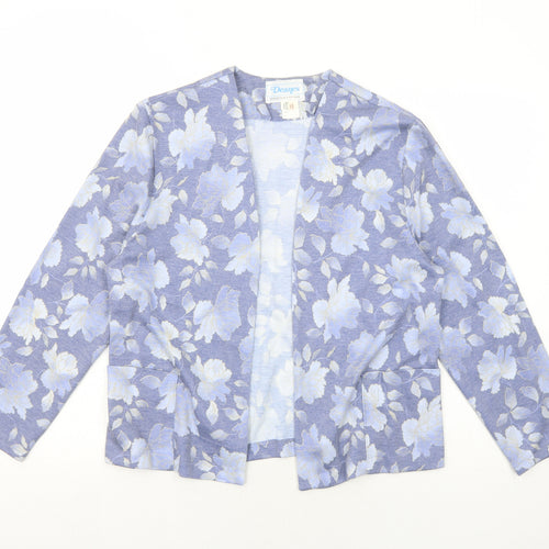 Deanes Womens Blue Floral Polyester Jacket Blazer Size 12
