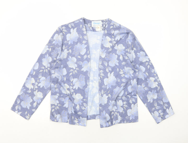 Deanes Womens Blue Floral Polyester Jacket Blazer Size 12