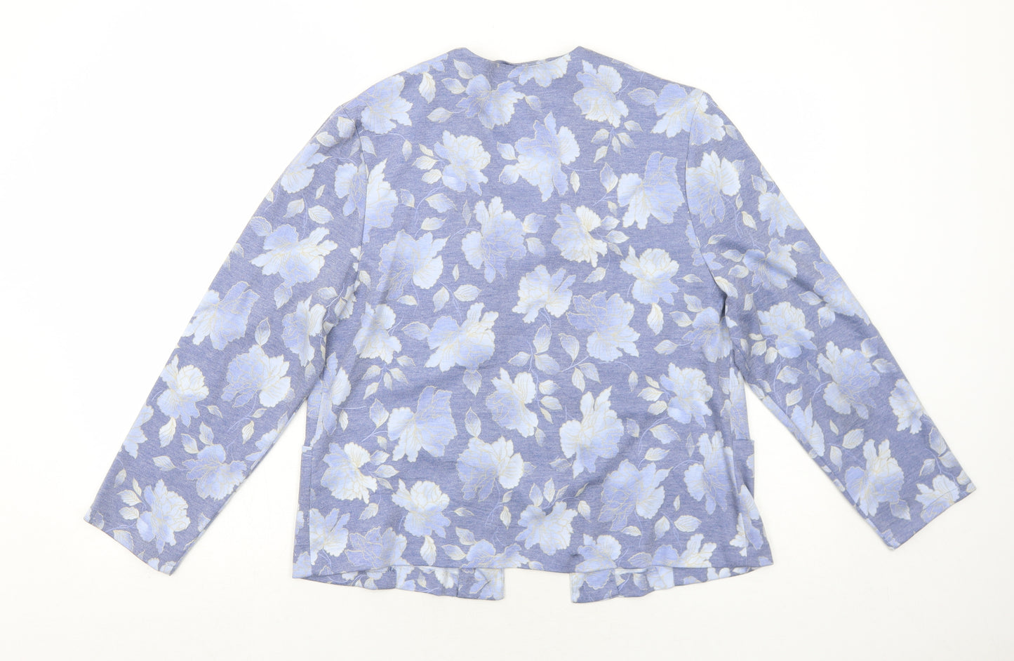 Deanes Womens Blue Floral Polyester Jacket Blazer Size 12
