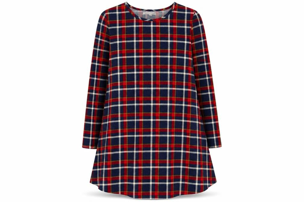 Glamorous Womens Blue Plaid Polyester Trapeze & Swing Size 10 Round Neck Pullover