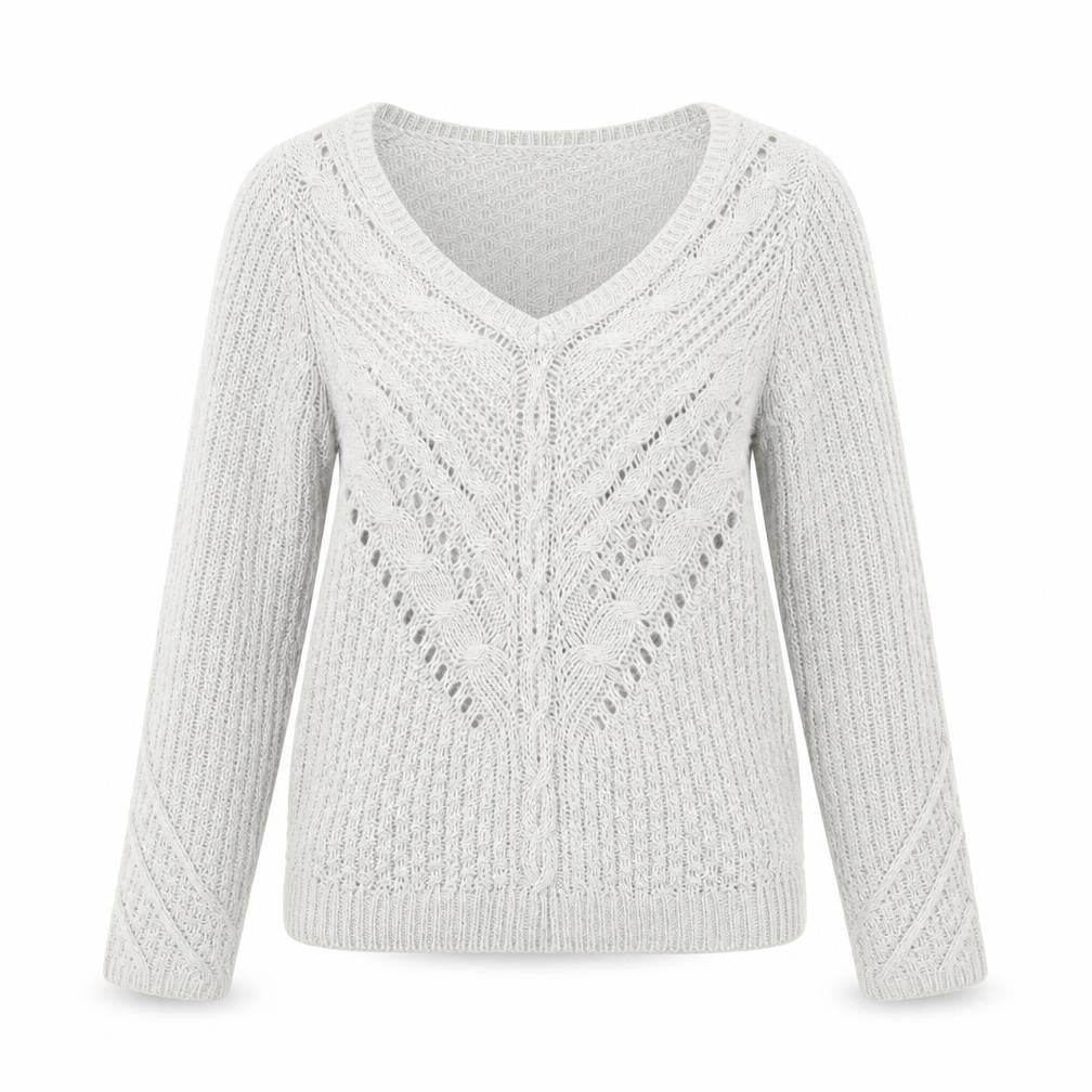 Front view of H&M women’s grey v-neck acrylic jumper, size S