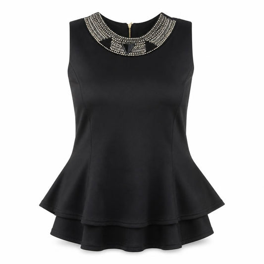 Front view of Signature women’s black polyester basic tank, size M, round neck -, size M-l