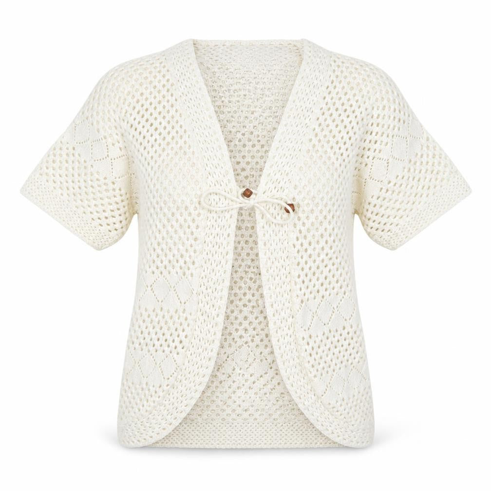 Henna Womens White V-Neck Cotton Cardigan Jumper Size M