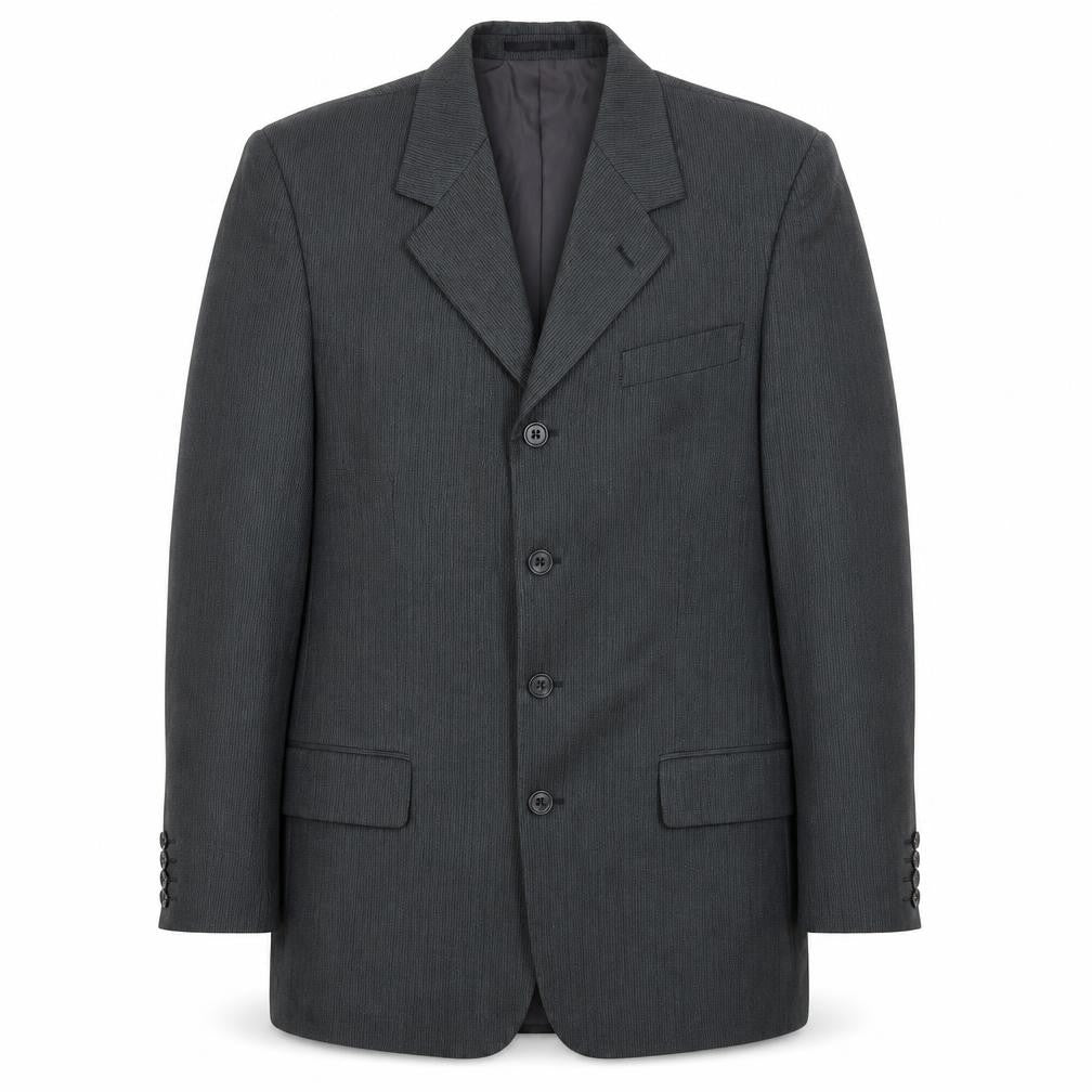 Front view of Vittoria men’s grey striped polyester jacket suit jacket, size 42, regular