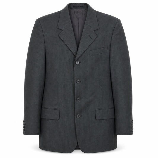 Front view of Vittoria men’s grey striped polyester jacket suit jacket, size 42, regular