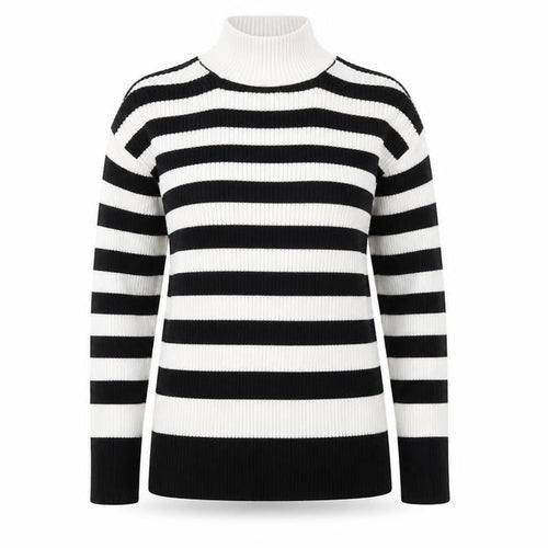 Marks and Spencer Womens Black High Neck Striped Cotton Pullover Jumper Size XS - Ribbed