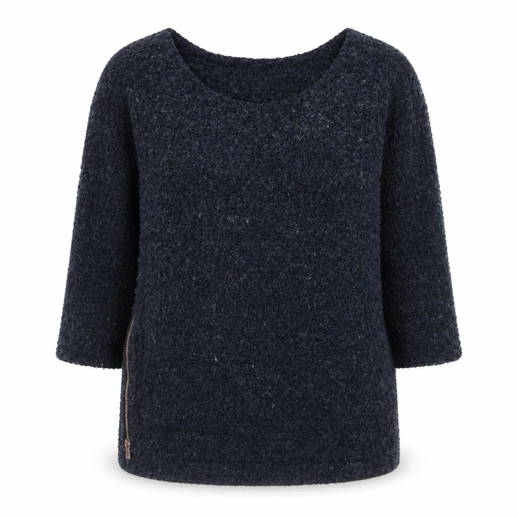 Front view of Next women’s blue boat neck polyester jumper, size UK 6