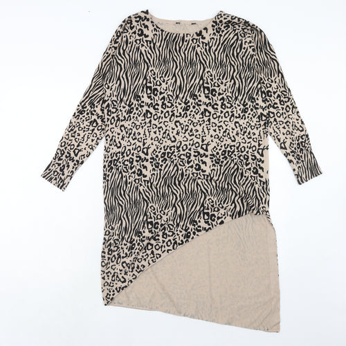 Debenhams Womens Brown Animal Print Viscose Tunic Blouse Size 12 Boat Neck