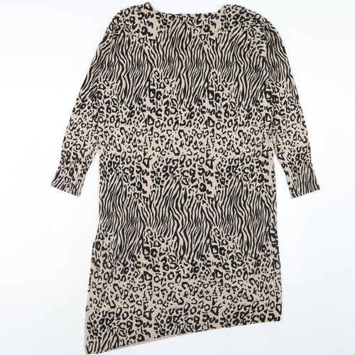 Debenhams Womens Brown Animal Print Viscose Tunic Blouse Size 12 Boat Neck