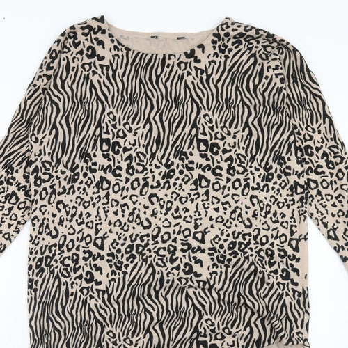 Debenhams Womens Brown Animal Print Viscose Tunic Blouse Size 12 Boat Neck
