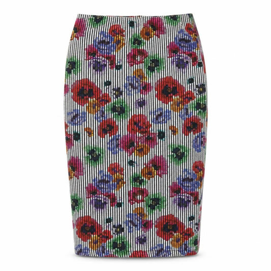 Front view of Zara women’s multicoloured floral polyester bandage skirt, size M
