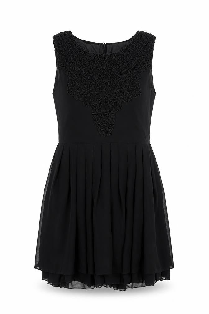 Front view of Shikka women’s black polyester fit & flare, size M, round neck zip -, size M-l