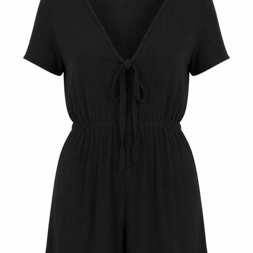 Missguided Womens Black Viscose Playsuit One-Piece Size 10 Pullover - Tie Front Detail