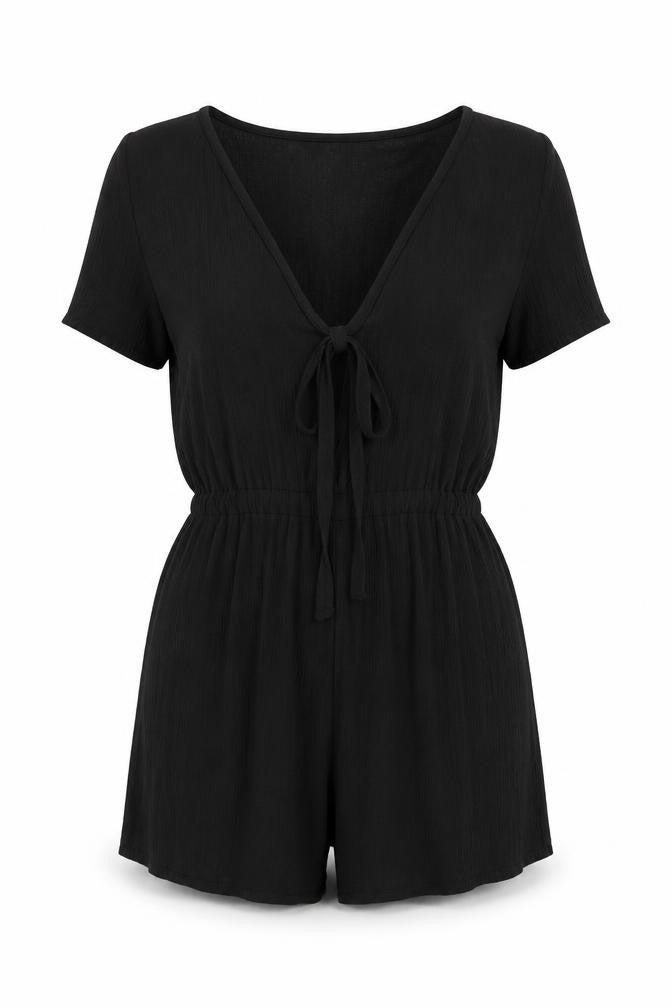 Missguided Womens Black Viscose Playsuit One-Piece Size 10 Pullover - Tie Front Detail