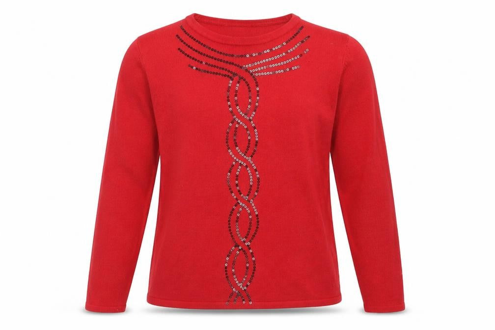 Bonmarché Womens Red Round Neck Acrylic Pullover Jumper Size S