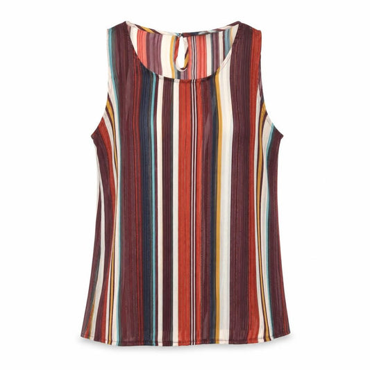Front view of New Look women’s multicoloured striped polyester basic tank, size UK 10, round neck