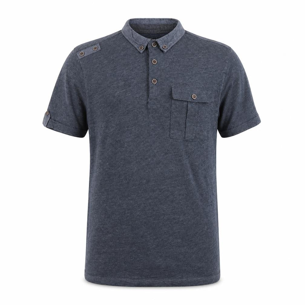 Fabric Mens Blue Cotton Polo Size L Collared Button