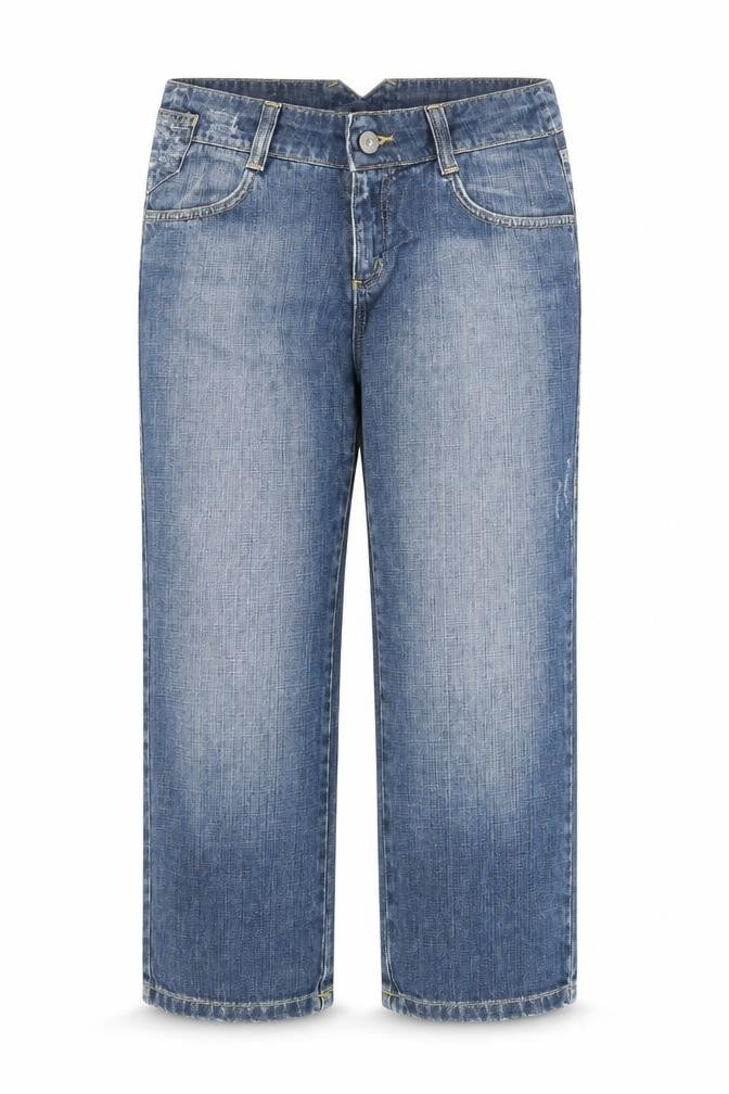 Front view of Madonna women’s blue cotton straight jeans, size UK 29, in regular zip