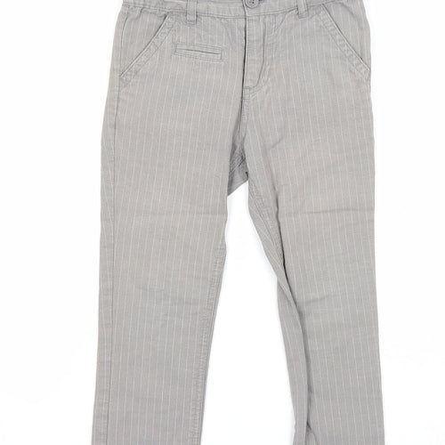 Vertbaudet Boys Grey Striped Cotton Chino Trousers Size 5 Years Regular Zip