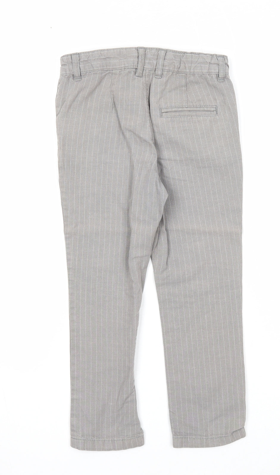 Vertbaudet Boys Grey Striped Cotton Chino Trousers Size 5 Years Regular Zip