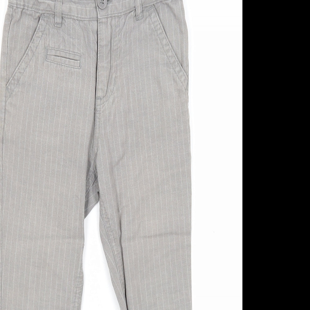 Vertbaudet Boys Grey Striped Cotton Chino Trousers Size 5 Years Regular Zip