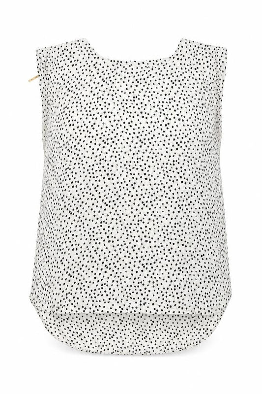 Front view of Glassons women’s white polka dot polyester basic tank, size UK 14, round neck