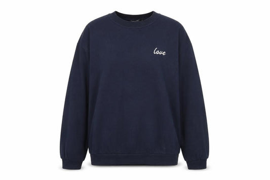 Front view of I SAW IT FIRST women’s blue cotton pullover sweatshirt, size S, pullover - love