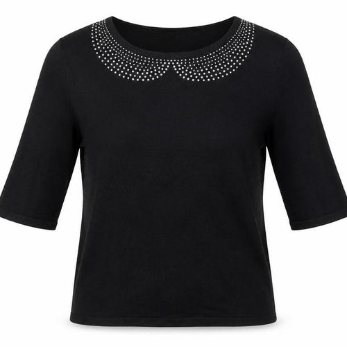 Bonmarché Womens Black Boat Neck Viscose Pullover Jumper Size S - Embellished Neckline