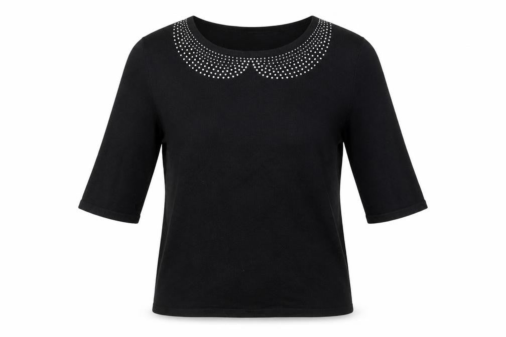 Bonmarché Womens Black Boat Neck Viscose Pullover Jumper Size S - Embellished Neckline
