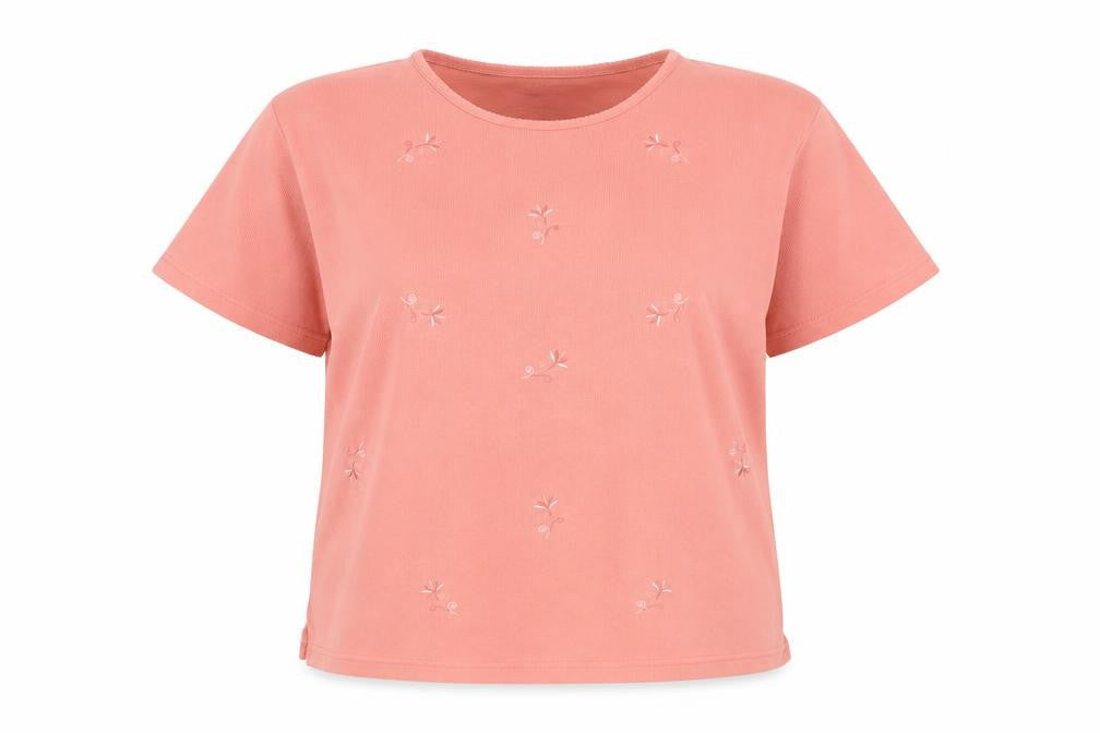Bonmarché Womens Pink Polyester Basic T-Shirt Size XL Round Neck - Flower Detail
