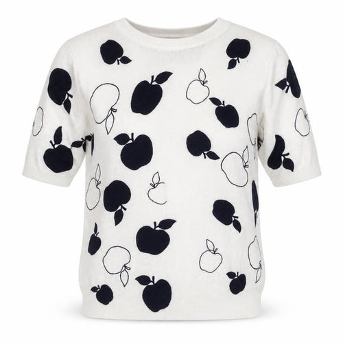 Marks and Spencer Womens White Round Neck Geometric Viscose Pullover Jumper Size 8 - Apple Print
