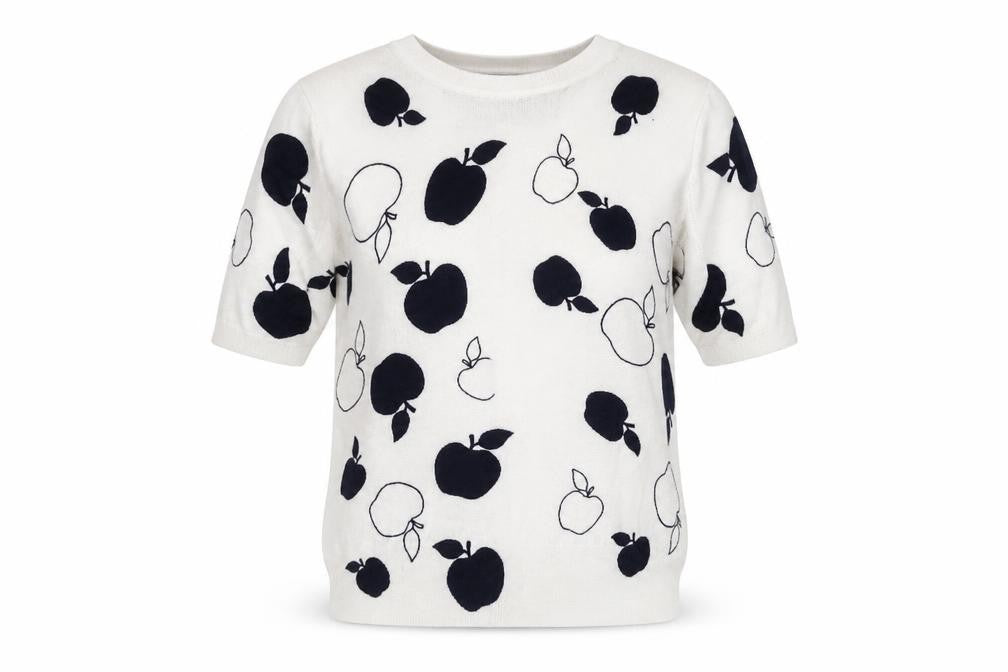 Marks and Spencer Womens White Round Neck Geometric Viscose Pullover Jumper Size 8 - Apple Print