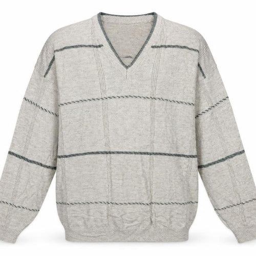 BHS Mens Brown V-Neck Striped Acrylic Pullover Jumper Size M Long Sleeve