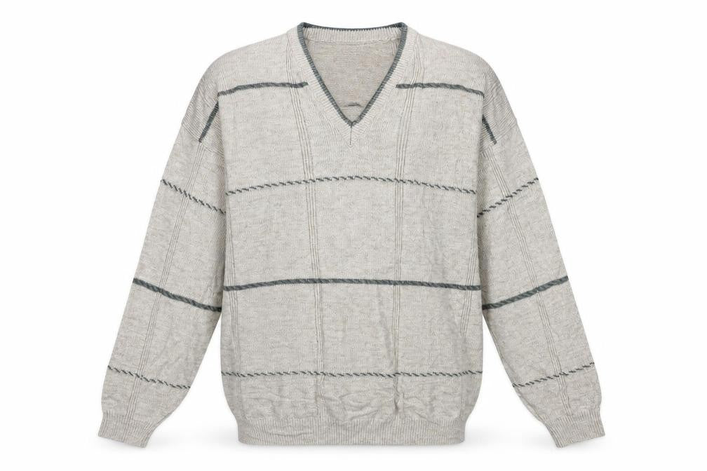 BHS Mens Brown V-Neck Striped Acrylic Pullover Jumper Size M Long Sleeve