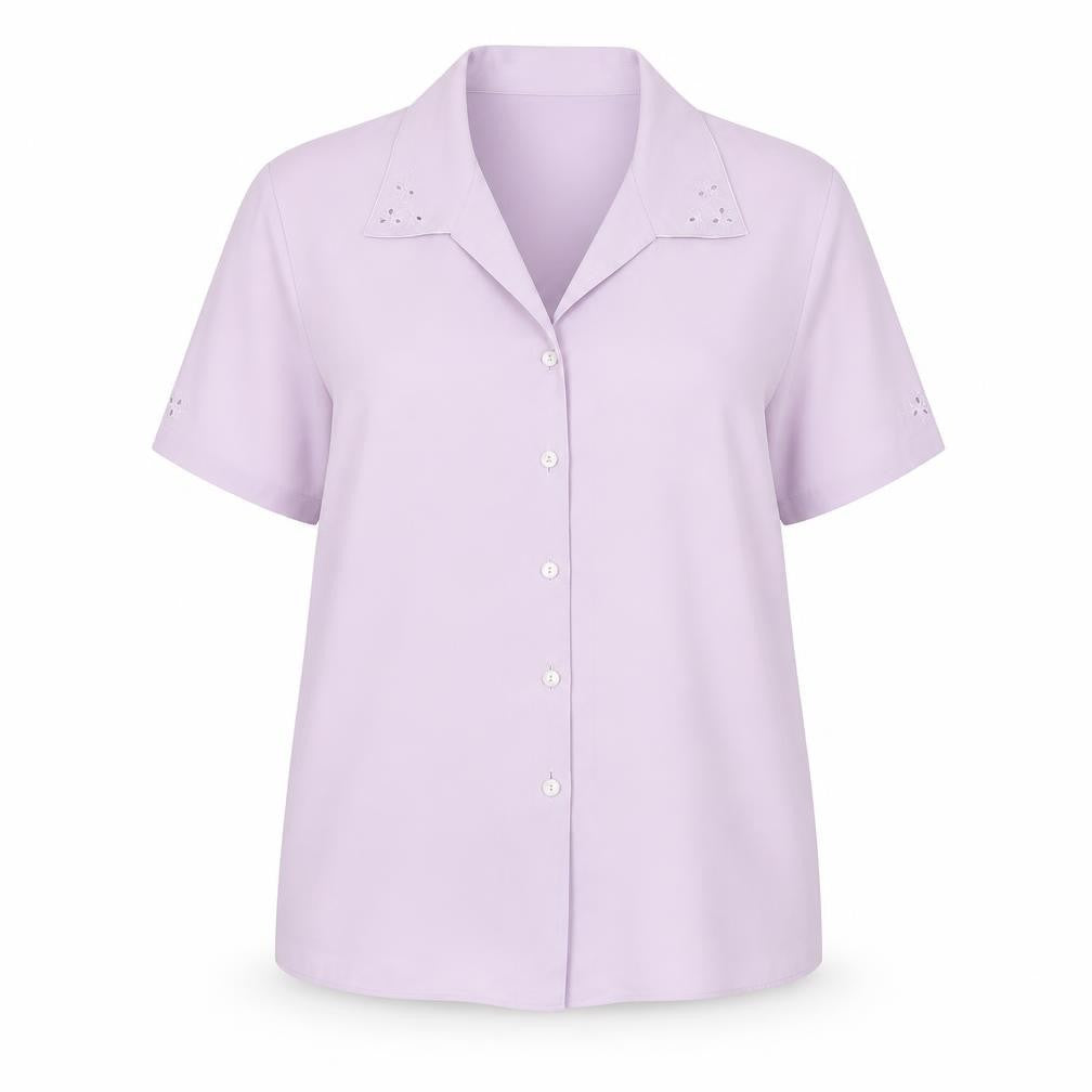 EWM Womens Purple Polyester Basic Button-Up Size 18 Collared - Broderie Anglaise Detail