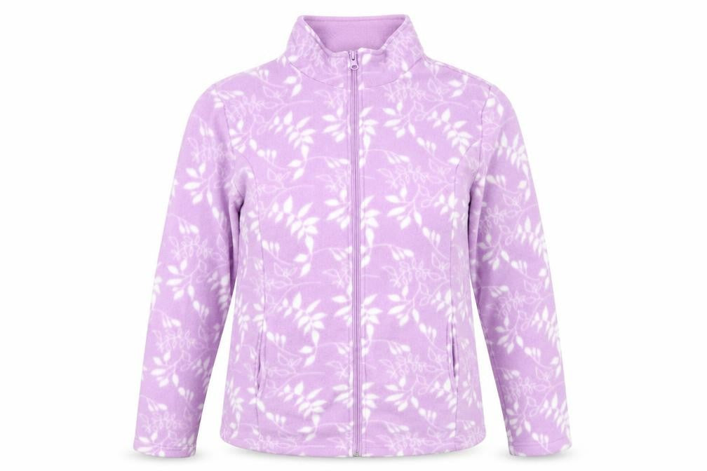 Front view of Anna De Lancay women’s purple geometric jacket, size UK 10, zip - 10-12
