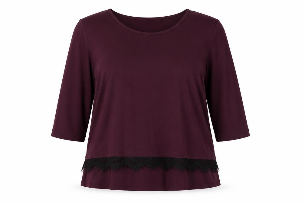 Front view of Wallis women’s purple viscose basic blouse, size UK 16, round neck